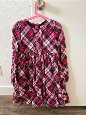 Gymboree Girls Plaid Ruffle Hem Dress in pink, magenta, and white